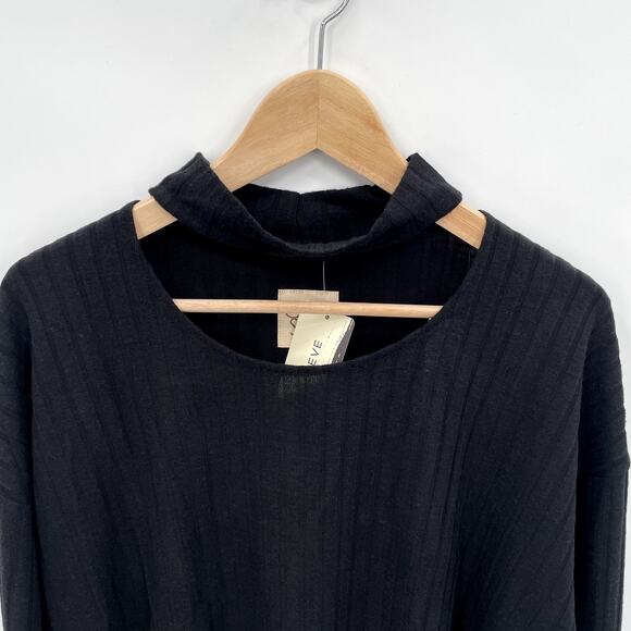 CHASER x EVEREVE NWT Black Ribbed Cutout Mock Neck Long Sleeve Top // M - Picture 6 of 11